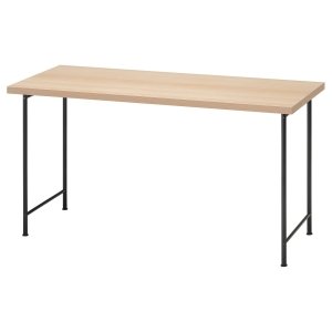 Oakvon Desk, white stained oak effect/black, 140x60 cm