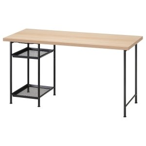 Oakvon Desk, white stained oak effect/black, 140x60 cm