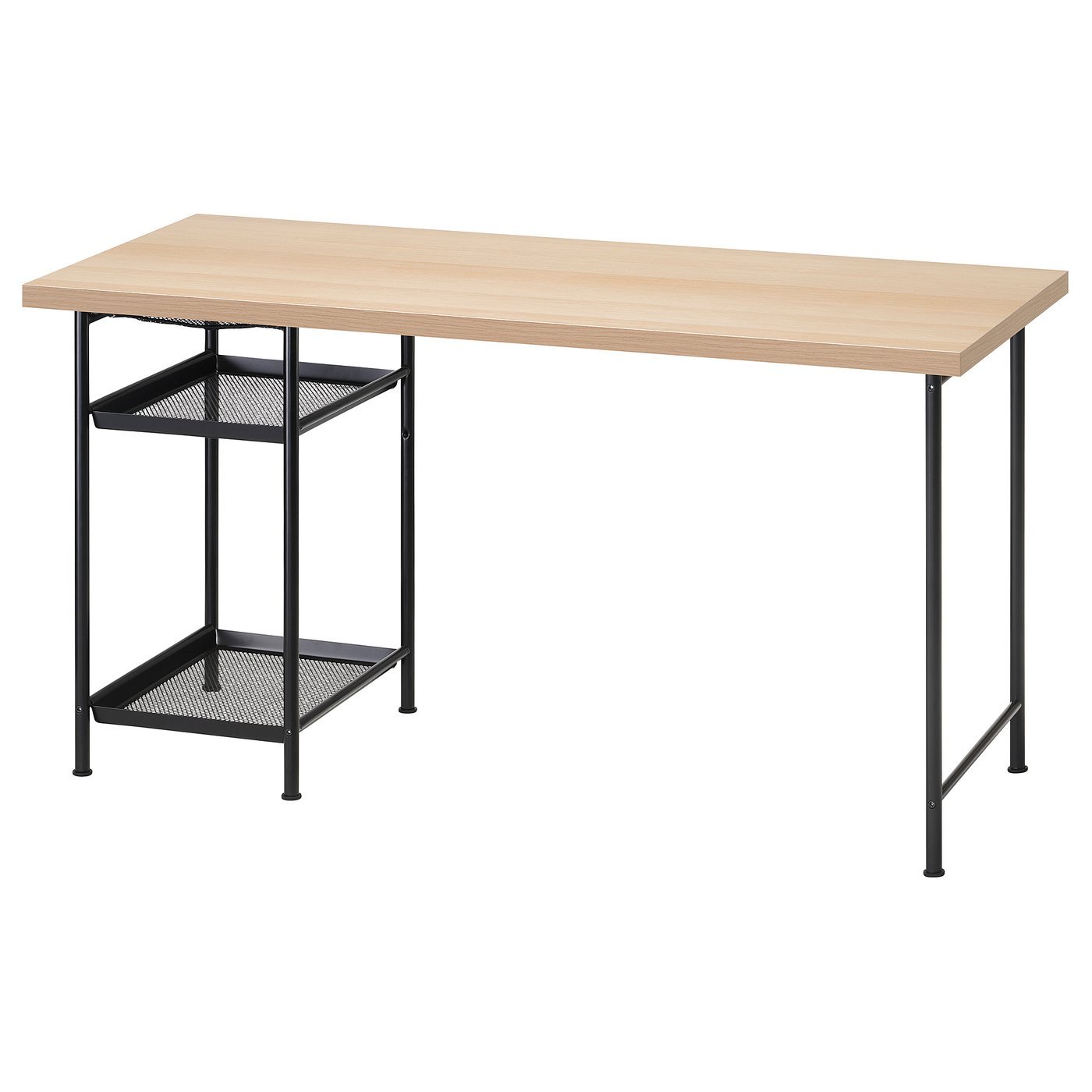 Oakvon Desk, white stained oak effect/black, 140x60 cm