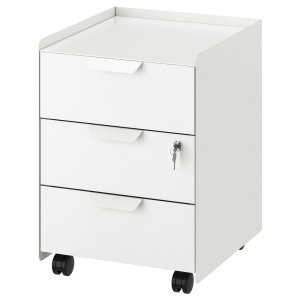 Triplex Drawer unit w 3 drawers on castors, white